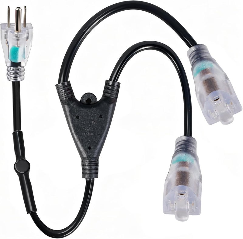 TTQ 2 Plug Cold Thermostat Controlled Extension Cord,32° F(0 Degree) Auto On/50° F(10 Degree) Thermostat Controlled Outlet for Heat Cable Controller,Compatible with Any Outdoor Thermostat Plug Outlet - Image 1